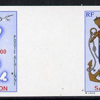 St Pierre & Miquelon 1974 Arms & Map 2f imperf proof gutter pair in issued colours unmounted mint (SG 528)
