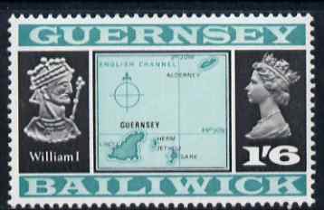 Guernsey 1969-70 1s 6d Map & William I (Type 2) unmounted mint, SG 23b