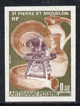 St Pierre & Miquelon 1975 Handicrafts 50c (Potters Wheel & Pottery) imperf proof in issued colours unmounted mint (SG 537*)