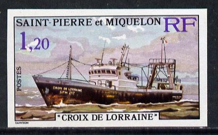St Pierre & Miquelon 1976 Stern Trawlers 1f20 (Croix de Lorraine) imperf proofin issued colours unmounted mint, SG 550*