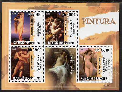 St Thomas & Prince Islands 2009 Nude Paintings perf sheetlet containing 4 values unmounted mint