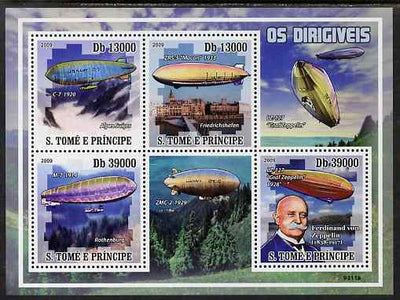 St Thomas & Prince Islands 2009 Airships & Zeppelins perf sheetlet containing 4 values unmounted mint