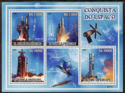 St Thomas & Prince Islands 2009 Conquest of Space perf sheetlet containing 4 values unmounted mint