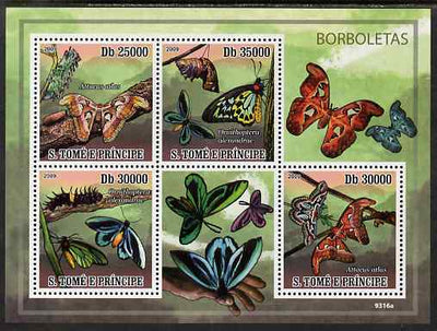 St Thomas & Prince Islands 2009 Worlds Largest Butterflies & Moths perf sheetlet containing 4 values unmounted mint