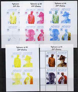 Kyrgyzstan 2000 Influences of the 20th Century sheetlet containing 4 values unmounted mint, the set of 4 imperf progressive proofs comprising various colour composites, unmounted mint (completed design shown but is not included)