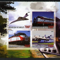 Djibouti 2007 Railways & Concorde #3 imperf sheetlet containing 4 values unmounted mint. Note this item is privately produced and is offered purely on its thematic appeal