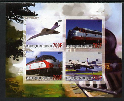 Djibouti 2007 Railways & Concorde #3 imperf sheetlet containing 4 values unmounted mint. Note this item is privately produced and is offered purely on its thematic appeal