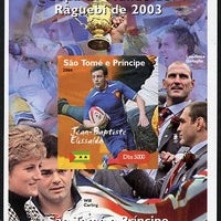 St Thomas & Prince Islands 2004 Rugby World Cup #1 Jean-Baptiste Elissalde imperf souvenir sheet unmounted mint. Note this item is privately produced and is offered purely on its thematic appeal