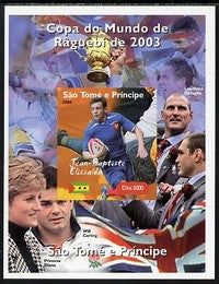 St Thomas & Prince Islands 2004 Rugby World Cup #1 Jean-Baptiste Elissalde imperf souvenir sheet unmounted mint. Note this item is privately produced and is offered purely on its thematic appeal