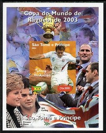 St Thomas & Prince Islands 2004 Rugby World Cup #5 Johnny Wilkinson imperf souvenir sheet unmounted mint. Note this item is privately produced and is offered purely on its thematic appeal