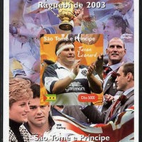 St Thomas & Prince Islands 2004 Rugby World Cup #7 Jason Leonard imperf souvenir sheet unmounted mint. Note this item is privately produced and is offered purely on its thematic appeal