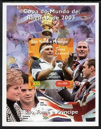 St Thomas & Prince Islands 2004 Rugby World Cup #7 Jason Leonard imperf souvenir sheet unmounted mint. Note this item is privately produced and is offered purely on its thematic appeal