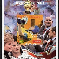 St Thomas & Prince Islands 2004 Rugby World Cup #9 Nathan Sharpe imperf souvenir sheet unmounted mint. Note this item is privately produced and is offered purely on its thematic appeal