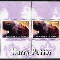 Benin 2001 Harry Potter & Hogwart's Express perf sheetlet containing 2 values (mauve background) unmounted mint. Note this item is privately produced and is offered purely on its thematic appeal