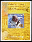 St Thomas & Prince Islands 2005 In Memoriam #2 Pope John Paul II imperf s/sheet unmounted mint. Note this item is privately produced and is offered purely on its thematic appeal