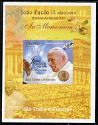 St Thomas & Prince Islands 2005 In Memoriam #5 Pope John Paul II imperf s/sheet unmounted mint. Note this item is privately produced and is offered purely on its thematic appeal