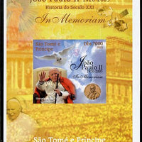 St Thomas & Prince Islands 2005 In Memoriam #6 Pope John Paul II imperf s/sheet unmounted mint. Note this item is privately produced and is offered purely on its thematic appeal