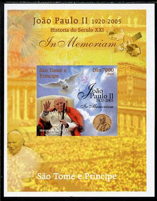 St Thomas & Prince Islands 2005 In Memoriam #6 Pope John Paul II imperf s/sheet unmounted mint. Note this item is privately produced and is offered purely on its thematic appeal