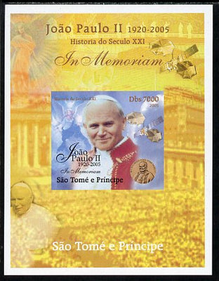 St Thomas & Prince Islands 2005 In Memoriam #7 Pope John Paul II imperf s/sheet unmounted mint. Note this item is privately produced and is offered purely on its thematic appeal