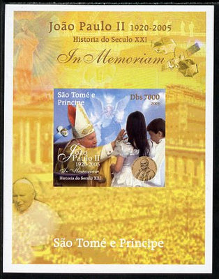 St Thomas & Prince Islands 2005 In Memoriam #8 Pope John Paul II imperf s/sheet unmounted mint. Note this item is privately produced and is offered purely on its thematic appeal