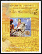 St Thomas & Prince Islands 2005 In Memoriam #9 Pope John Paul II imperf s/sheet unmounted mint. Note this item is privately produced and is offered purely on its thematic appeal