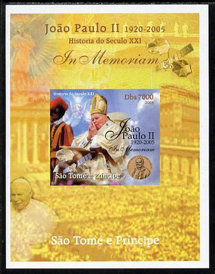 St Thomas & Prince Islands 2005 In Memoriam #9 Pope John Paul II imperf s/sheet unmounted mint. Note this item is privately produced and is offered purely on its thematic appeal