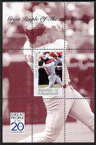 Somaliland 1999 Great People of the 20th Century - Mark McGwire (Baseball) perf souvenir sheet unmounted mint. Note this item is privately produced and is offered purely on its thematic appeal