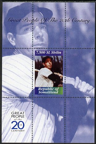 Somaliland 1999 Great People of the 20th Century - Joe Di Maggio (Baseball) perf souvenir sheet unmounted mint. Note this item is privately produced and is offered purely on its thematic appeal