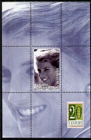 Turkmenistan 1999 Princess Diana perf souvenir sheet unmounted mint. Note this item is privately produced and is offered purely on its thematic appeal