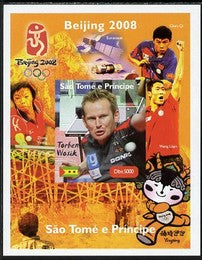 St Thomas & Prince Islands 2004 Beijing Olympic Games - Table Tennis Stars #2 - Torben Wosik imperf souvenir sheet unmounted mint. Note this item is privately produced and is offered purely on its thematic appeal