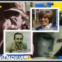 Somalia 2001 In Memoriam - Princess Diana & Walt Disney #01 imperf sheetlet containing 2 values with Spielberg & Greta Garbo in background unmounted mint. Note this item is privately produced and is offered purely on its thematic appeal