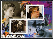Somalia 2001 In Memoriam - Princess Diana & Walt Disney #03 imperf sheetlet containing 2 values with Ingrid Bergman & Woody Allen in background unmounted mint. Note this item is privately produced and is offered purely on its thematic appeal