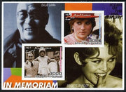 Somalia 2001 In Memoriam - Princess Diana & Walt Disney #05 imperf sheetlet containing 2 values with Dalai Lama & Brigitte Bardot in background unmounted mint. Note this item is privately produced and is offered purely on its thematic appeal