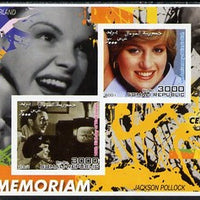 Somalia 2001 In Memoriam - Princess Diana & Walt Disney #06 imperf sheetlet containing 2 values with Judy Garland & Jackson Pollock in background unmounted mint. Note this item is privately produced and is offered purely on its thematic appeal