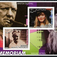 Somalia 2001 In Memoriam - Princess Diana & Walt Disney #07 imperf sheetlet containing 2 values with Churchill & Marlene Dietrich in background unmounted mint. Note this item is privately produced and is offered purely on its thematic appeal