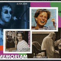 Somalia 2001 In Memoriam - Princess Diana & Walt Disney #08 imperf sheetlet containing 2 values with Elton John & Mother Teresa in background unmounted mint. Note this item is privately produced and is offered purely on its thematic appeal