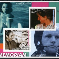 Somalia 2001 In Memoriam - Princess Diana & Walt Disney #09 imperf sheetlet containing 2 values with Liz Taylor & Neil Armstrong in background unmounted mint