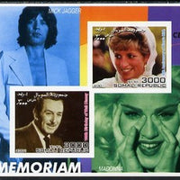 Somalia 2001 In Memoriam - Princess Diana & Walt Disney #11 imperf sheetlet containing 2 values with Mick Jagger & Madonna in background unmounted mint. Note this item is privately produced and is offered purely on its thematic appeal