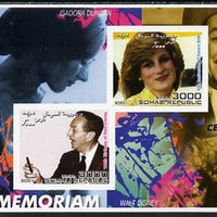 Somalia 2001 In Memoriam - Princess Diana & Walt Disney #15 imperf sheetlet containing 2 values with Isadora Duncan in background unmounted mint. Note this item is privately produced and is offered purely on its thematic appeal