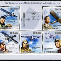 St Thomas & Prince Islands 2009 35th Death Anniversary of Charles Lindbergh perf sheetlet containing 5 values unmounted mint