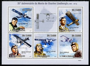 St Thomas & Prince Islands 2009 35th Death Anniversary of Charles Lindbergh perf sheetlet containing 5 values unmounted mint
