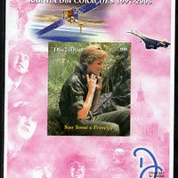 St Thomas & Prince Islands 2005 Princess Diana - Queen of Our Hearts #1 imperf s/sheet with Concorde, Beatles & Satellite in background unmounted mint. Note this item is privately produced and is offered purely on its thematic appeal