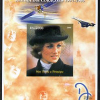 St Thomas & Prince Islands 2005 Princess Diana - Queen of Our Hearts #2 imperf s/sheet with Concorde, Beatles & Satellite in background unmounted mint. Note this item is privately produced and is offered purely on its thematic appeal