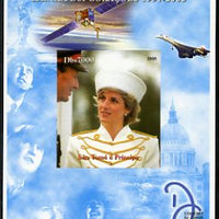 St Thomas & Prince Islands 2005 Princess Diana - Queen of Our Hearts #3 imperf s/sheet with Concorde, Beatles & Satellite in background unmounted mint. Note this item is privately produced and is offered purely on its thematic appeal