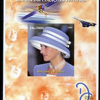 St Thomas & Prince Islands 2005 Princess Diana - Queen of Our Hearts #5 imperf s/sheet with Concorde, Beatles & Satellite in background unmounted mint. Note this item is privately produced and is offered purely on its thematic appeal