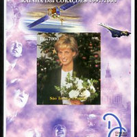 St Thomas & Prince Islands 2005 Princess Diana - Queen of Our Hearts #7 imperf s/sheet with Concorde, Beatles & Satellite in background unmounted mint. Note this item is privately produced and is offered purely on its thematic appeal