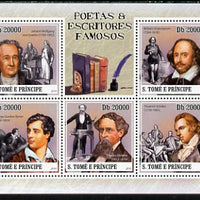 St Thomas & Prince Islands 2010 Famous Poets & Writers perf sheetlet containing 5 values unmounted mint