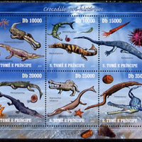 St Thomas & Prince Islands 2010 Pre-historic Crocodiles perf sheetlet containing 6 values unmounted mint