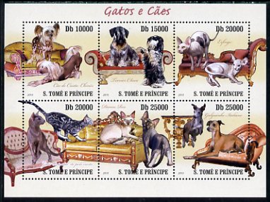 St Thomas & Prince Islands 2010 Cats & Dogs perf sheetlet containing 6 values unmounted mint