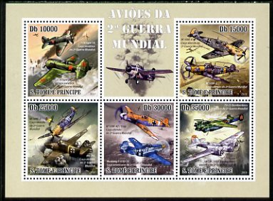 St Thomas & Prince Islands 2010 Aircraft of World War II perf sheetlet containing 5 values unmounted mint
